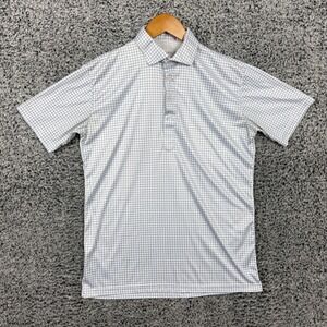 Collars & Co Polo Shirt Mens Medium White Check Dress Collar Golf Performance